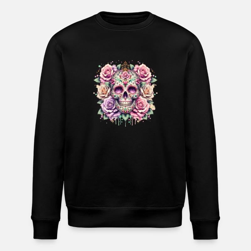 Blumen Schädel Schönheit Blühen - Stanley/Stella Unisex Bio-Sweatshirt ROLLER - Schwarz