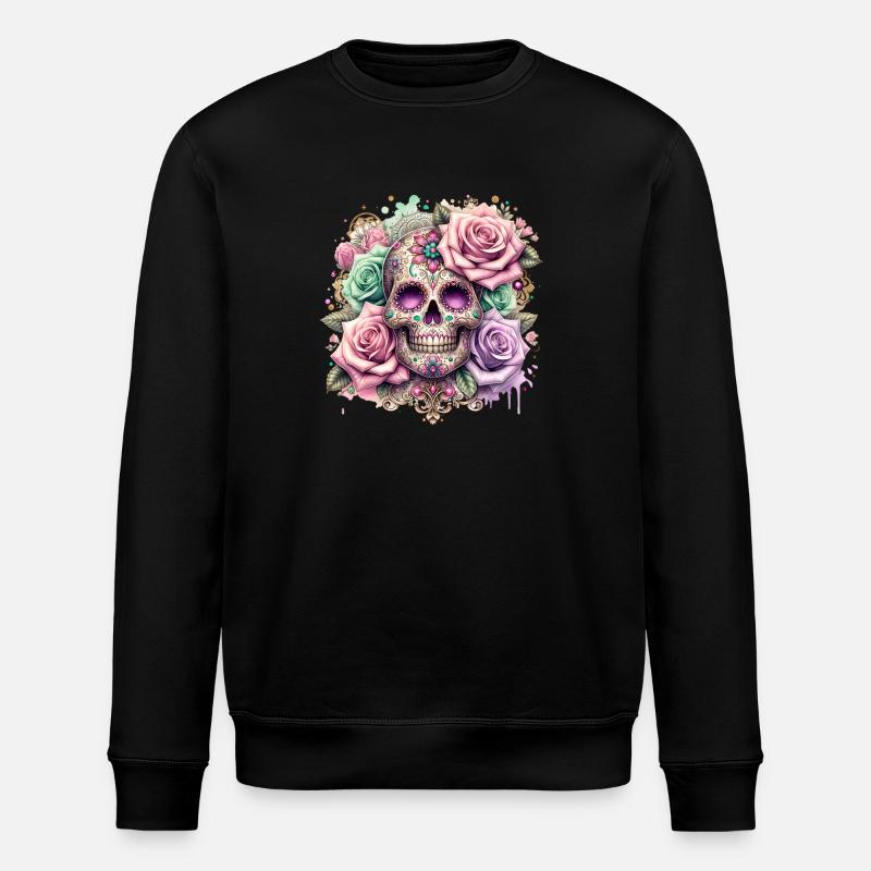 Blumen Schädel Schönheit Blühen - Stanley/Stella Unisex Bio-Sweatshirt ROLLER - Schwarz