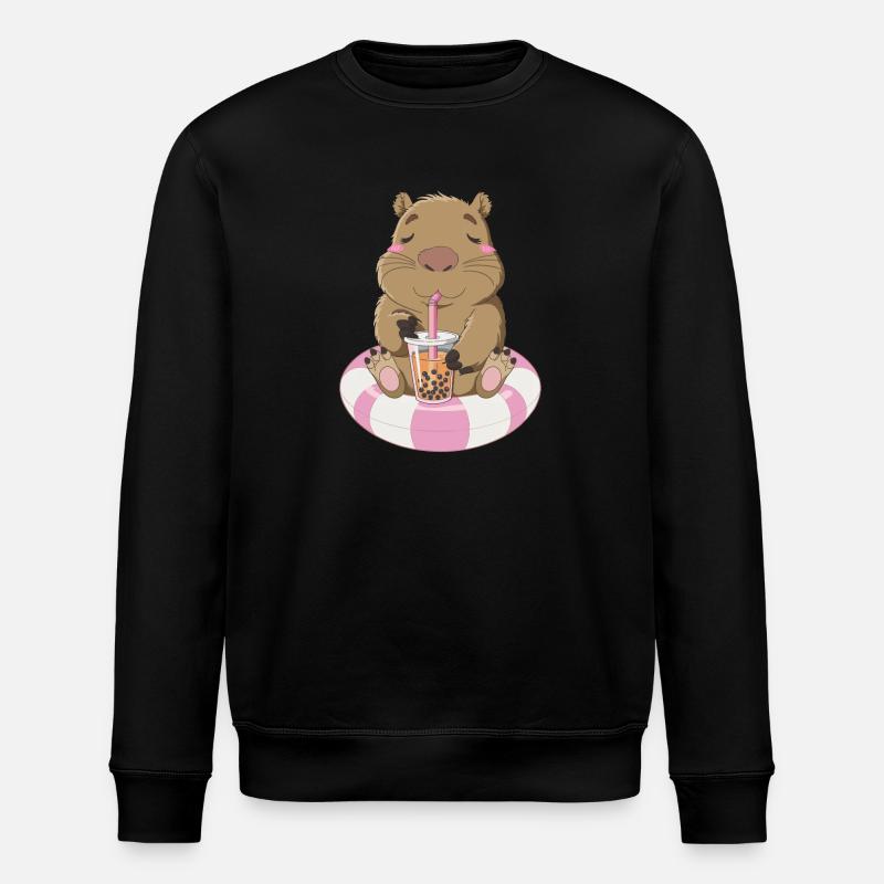 Relaxed Wombat With Bubble Tea Illustration - Stanley/Stella ROLLER Unisex Organic Sweatshirt - black
