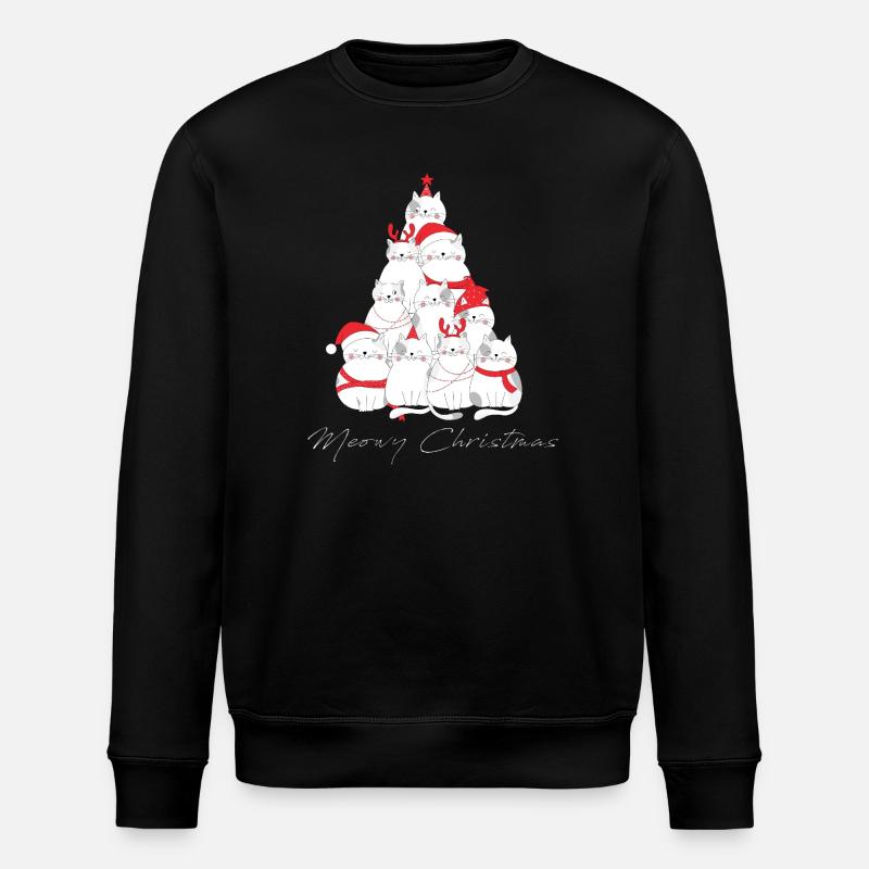 Meowy Christmas Cat Tree - Stanley/Stella ROLLER Unisex Organic Sweatshirt - black