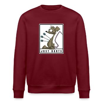 Lustiges Darts Comic Motiv. JUST DARTS - Stanley/Stella Unisex Bio-Sweatshirt ROLLER - Burgunderrot - Vorne - Nik (191cm)