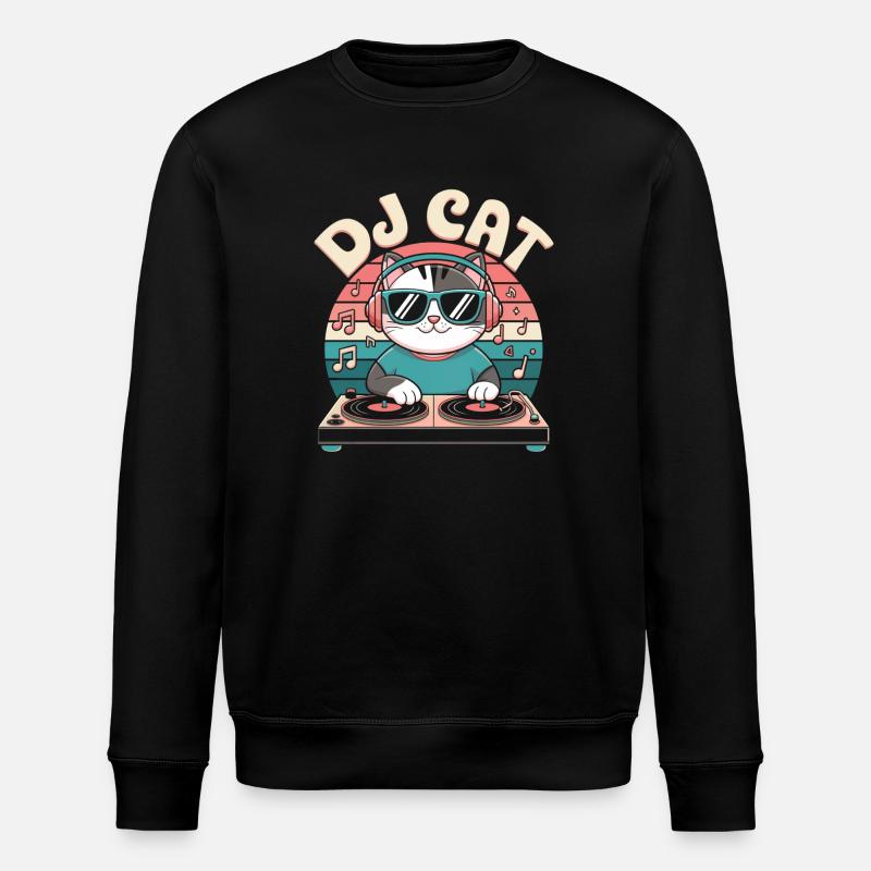 Lustige DJ Katze - Stanley/Stella Unisex Bio-Sweatshirt ROLLER - Schwarz
