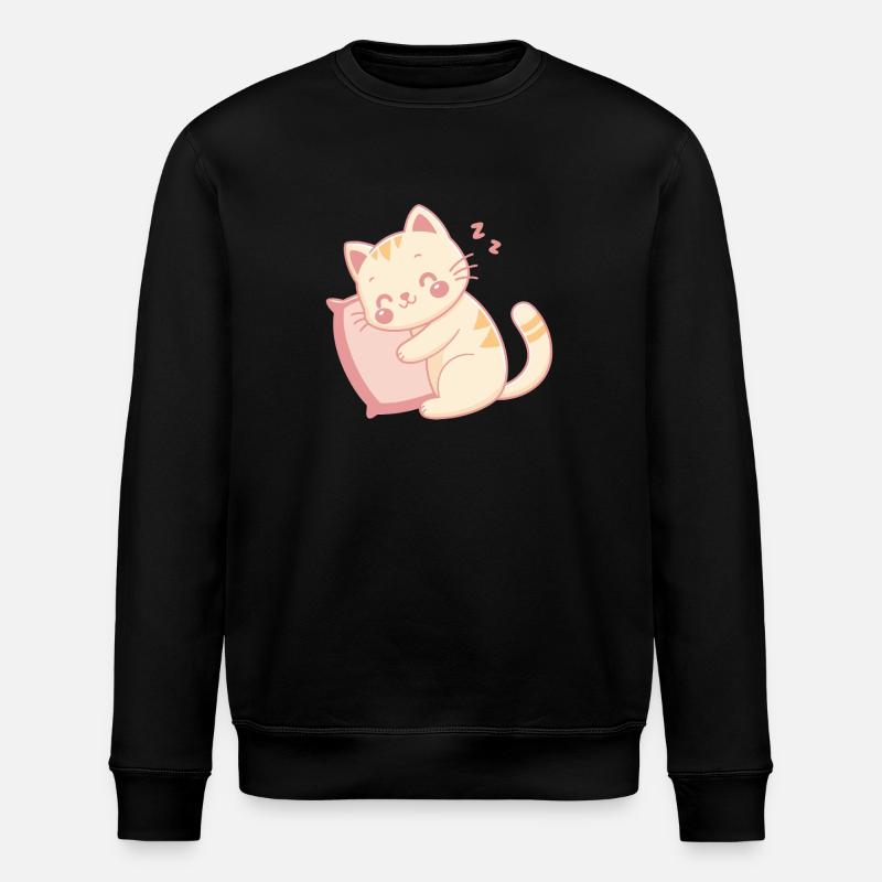 Cuddly Cat Sleeping on Pastel Pillow - Stanley/Stella ROLLER Unisex Organic Sweatshirt - black