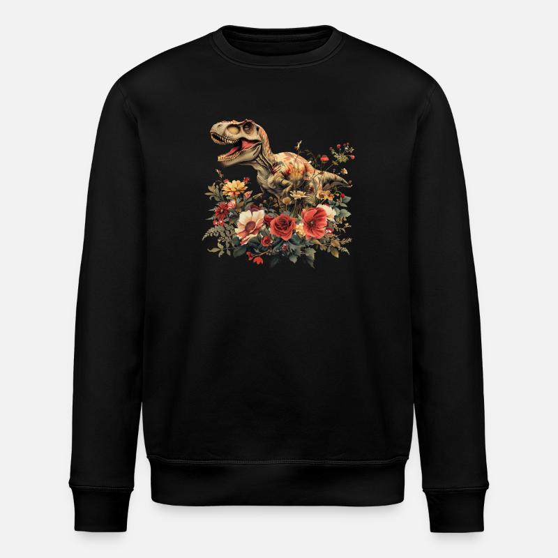 T-Rex Dino mit Blumen - Stanley/Stella Unisex Bio-Sweatshirt ROLLER - Schwarz