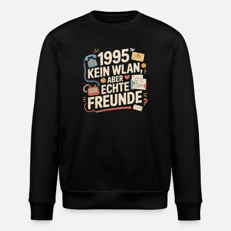 1995 Kein WLAN Aber Echte Freunde - Stanley/Stella Unisex Bio-Sweatshirt ROLLER - Schwarz