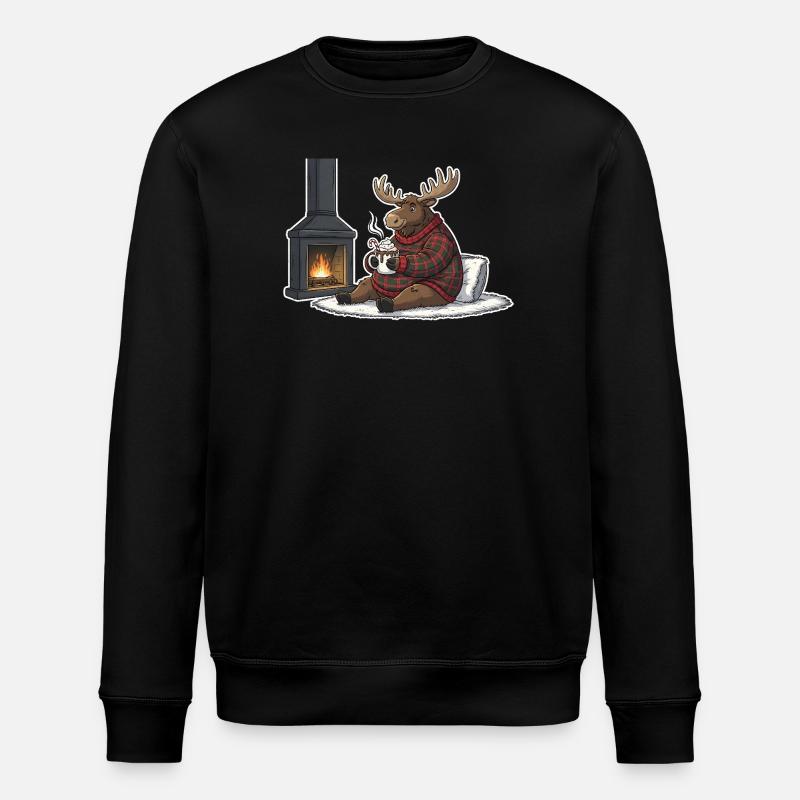 Fireplace Warm Reindeer Ugly Christmas - Stanley/Stella ROLLER Unisex Organic Sweatshirt - black