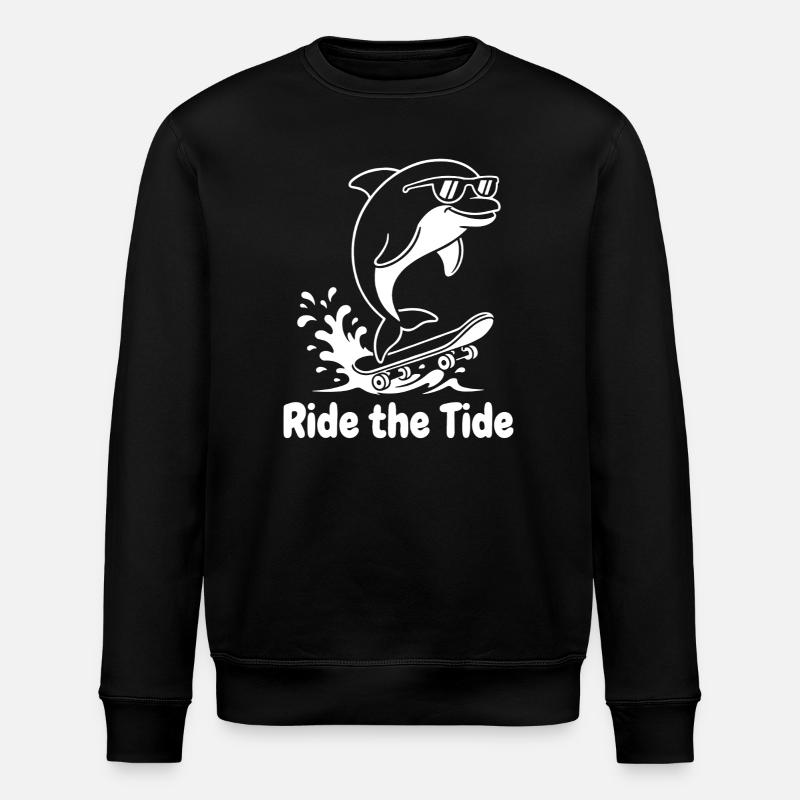 Dolphin Skateboard Wave - Stanley/Stella ROLLER Unisex Organic Sweatshirt - black