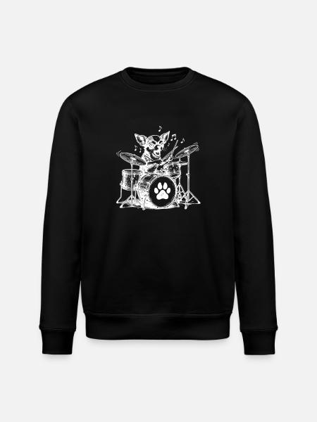 Musical Chihuahua Drummer - Stanley/Stella ROLLER Unisex Organic Sweatshirt - black