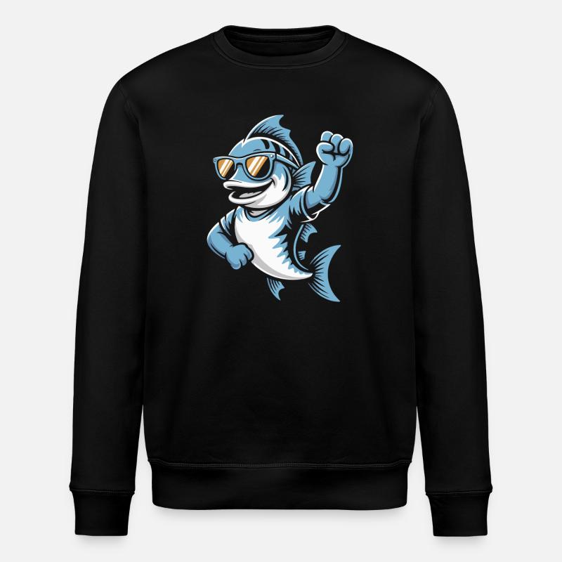 Blauer Hai mit Sonnenbrille - Stanley/Stella Unisex Bio-Sweatshirt ROLLER - Schwarz