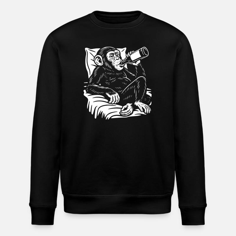Le chimpanzé espiègle boit une bière - Sweat bio ROLLER Stanley/Stella Unisexe - noir