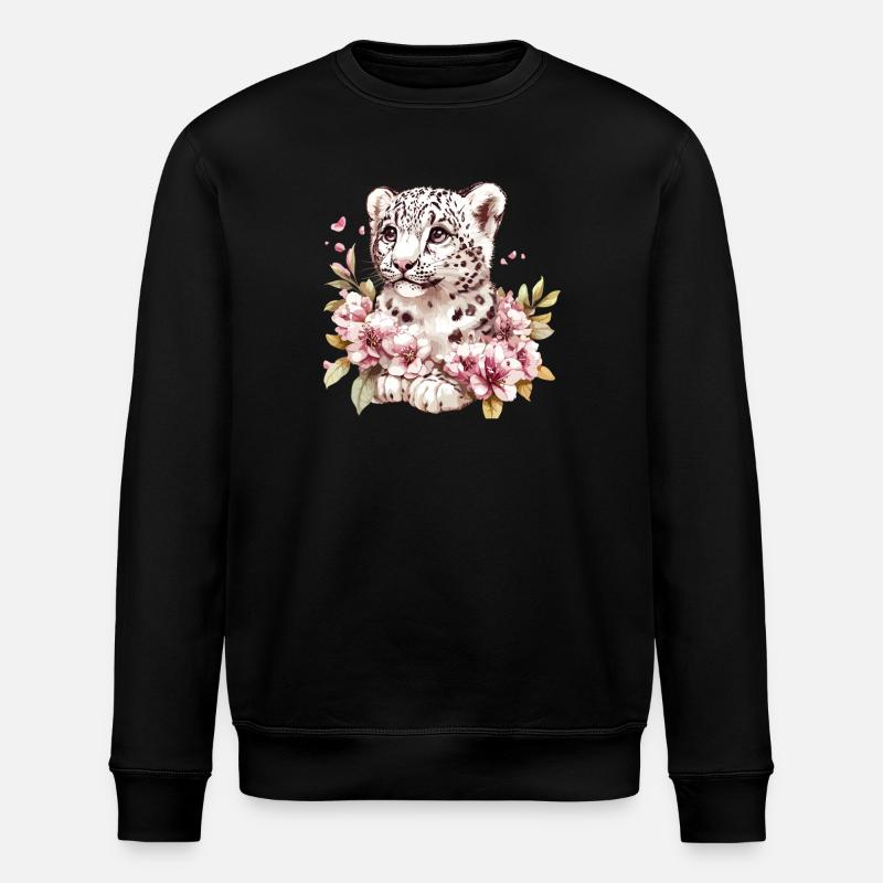 Leopard Junges mit Blütenkranz - Stanley/Stella Unisex Bio-Sweatshirt ROLLER - Schwarz
