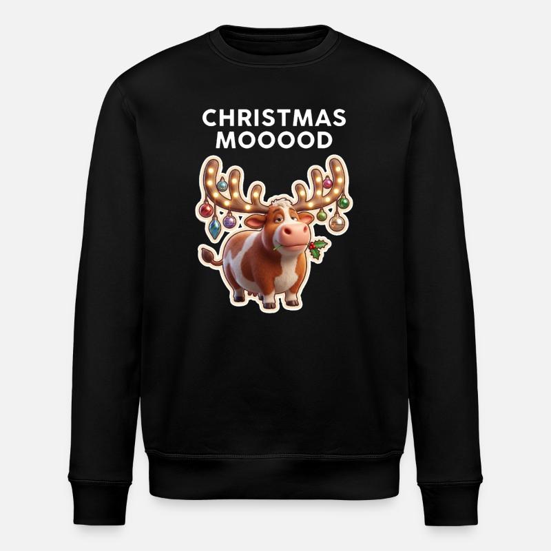 Weihnachtskuh mit Leuchtornamenten - Stanley/Stella Unisex Bio-Sweatshirt ROLLER - Schwarz