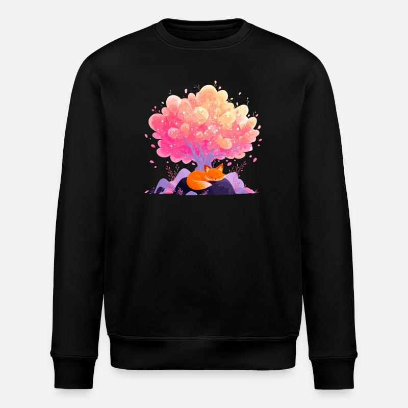 Traumblütenbaum mit schlafendem Fuchs - Stanley/Stella Unisex Bio-Sweatshirt ROLLER - Schwarz