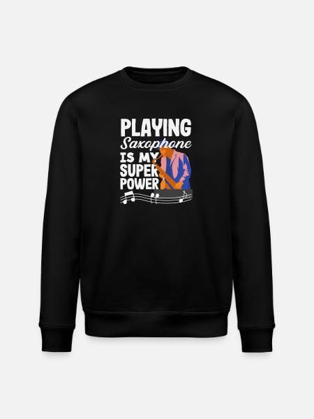 Jazz Saxophone Superpower Saxophonist - Stanley/Stella ROLLER Unisex Organic Sweatshirt - black