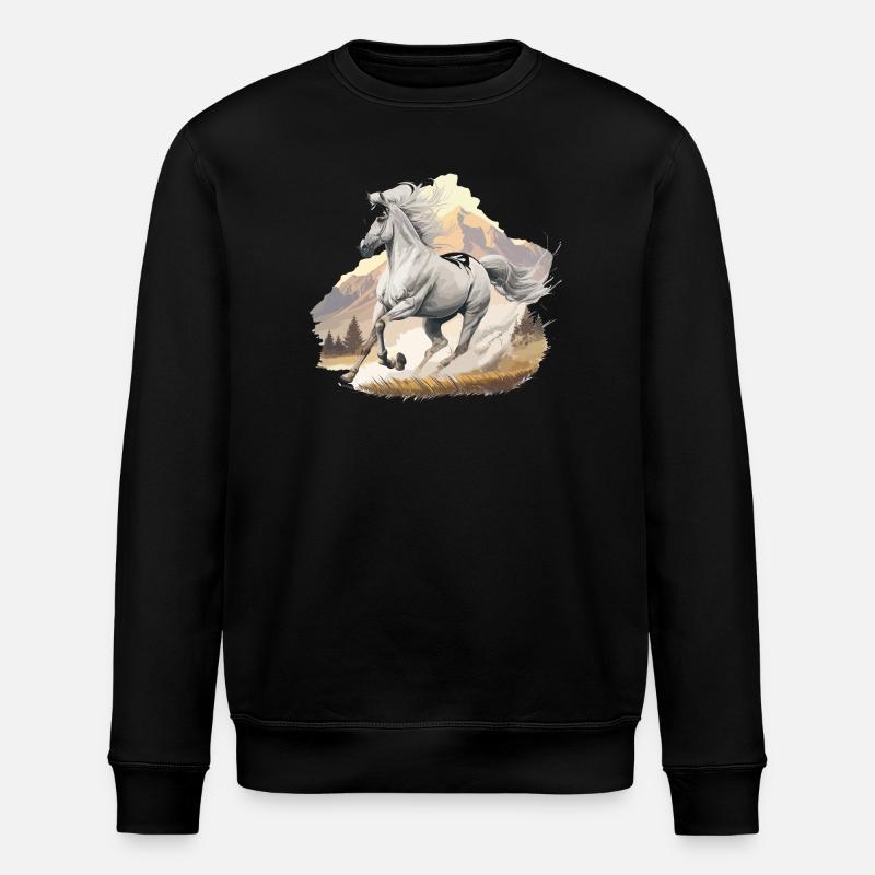 Hoch springendes Pferd in Berglandschaft - Stanley/Stella Unisex Bio-Sweatshirt ROLLER - Schwarz