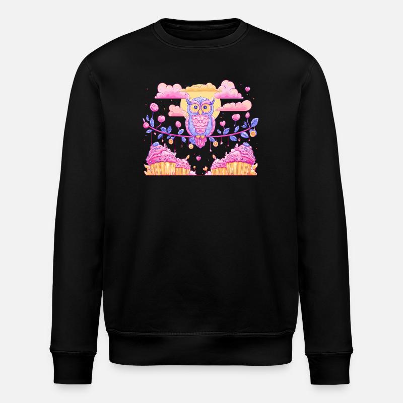 Pastel owl magic over cupcakes - Stanley/Stella ROLLER Unisex Organic Sweatshirt - black