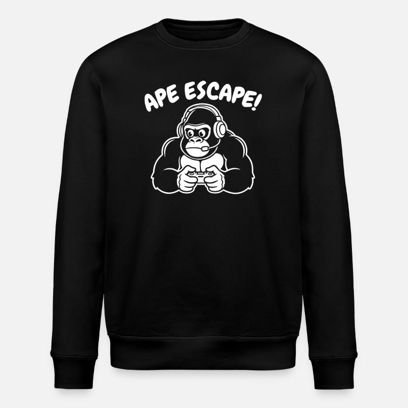 Monkey Gamer with Headset Controller - Stanley/Stella ROLLER Unisex Organic Sweatshirt - black