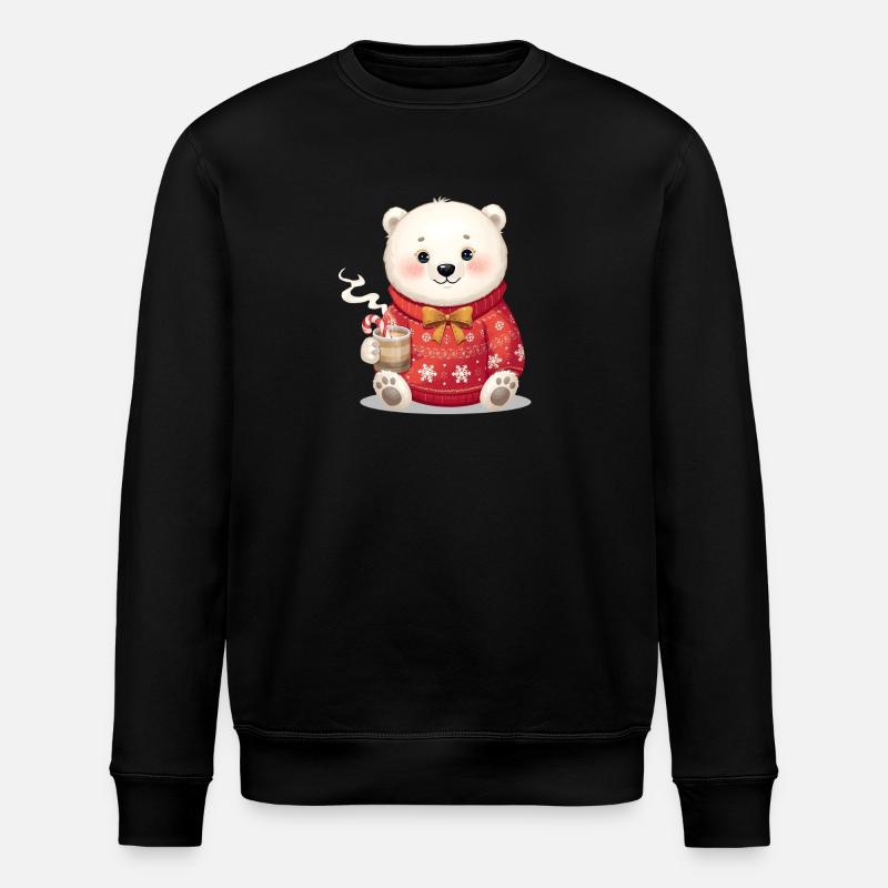 Eisbär im roten Weihnachtspullover - Stanley/Stella Unisex Bio-Sweatshirt ROLLER - Schwarz