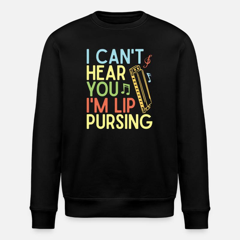 Funny Harmonica Player Lip Pursing Harmonica - Stanley/Stella ROLLER Unisex Organic Sweatshirt - black