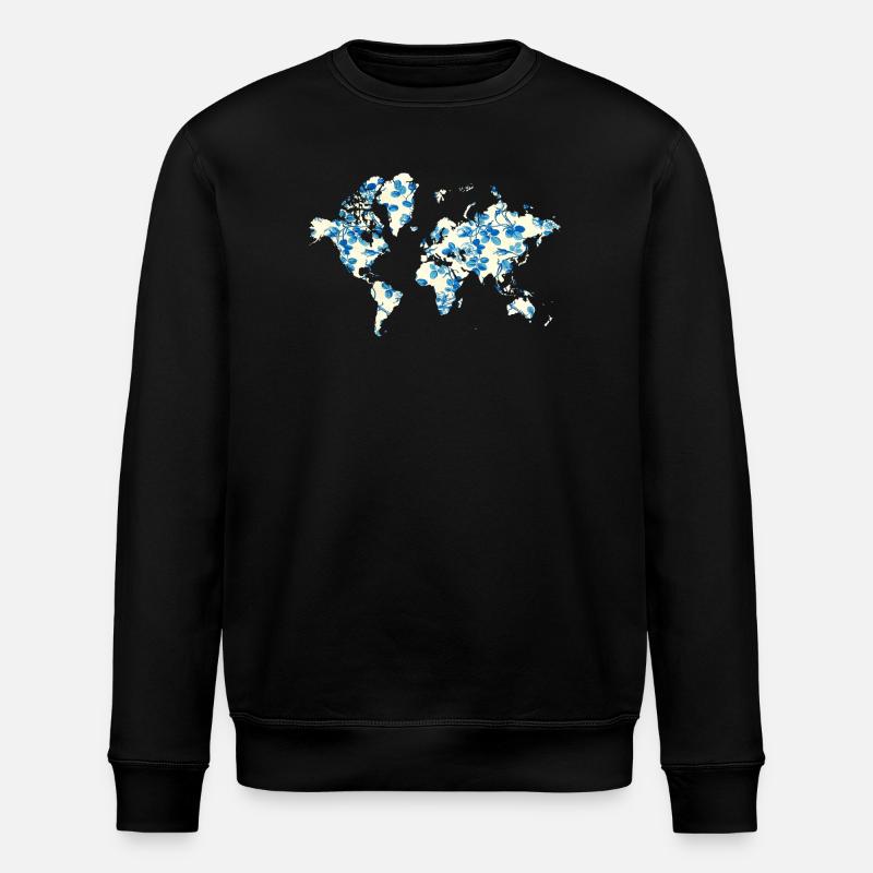 Weltkarte Blaue Blumen - Stanley/Stella Unisex Bio-Sweatshirt ROLLER - Schwarz