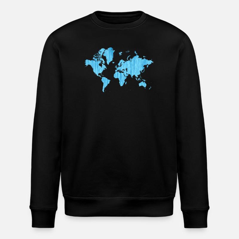World Map Metallic Blue - Stanley/Stella ROLLER Unisex Organic Sweatshirt - black