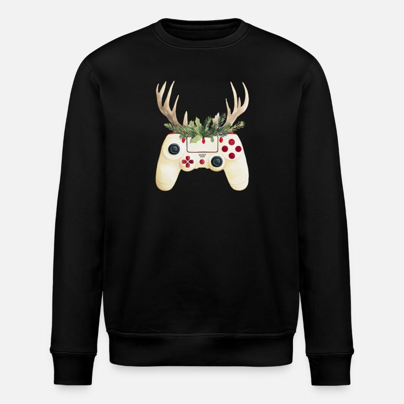 Weihnachtscontroller mit Hirschgeweih - Stanley/Stella Unisex Bio-Sweatshirt ROLLER - Schwarz