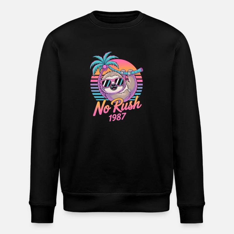 No Rush 1987 Sloth Retro Sunset - Stanley/Stella ROLLER Unisex Organic Sweatshirt - black