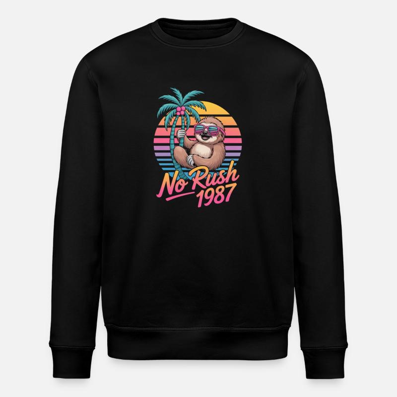 No Rush 1987 Sloth Retro Sunset - Stanley/Stella ROLLER Unisex Organic Sweatshirt - black