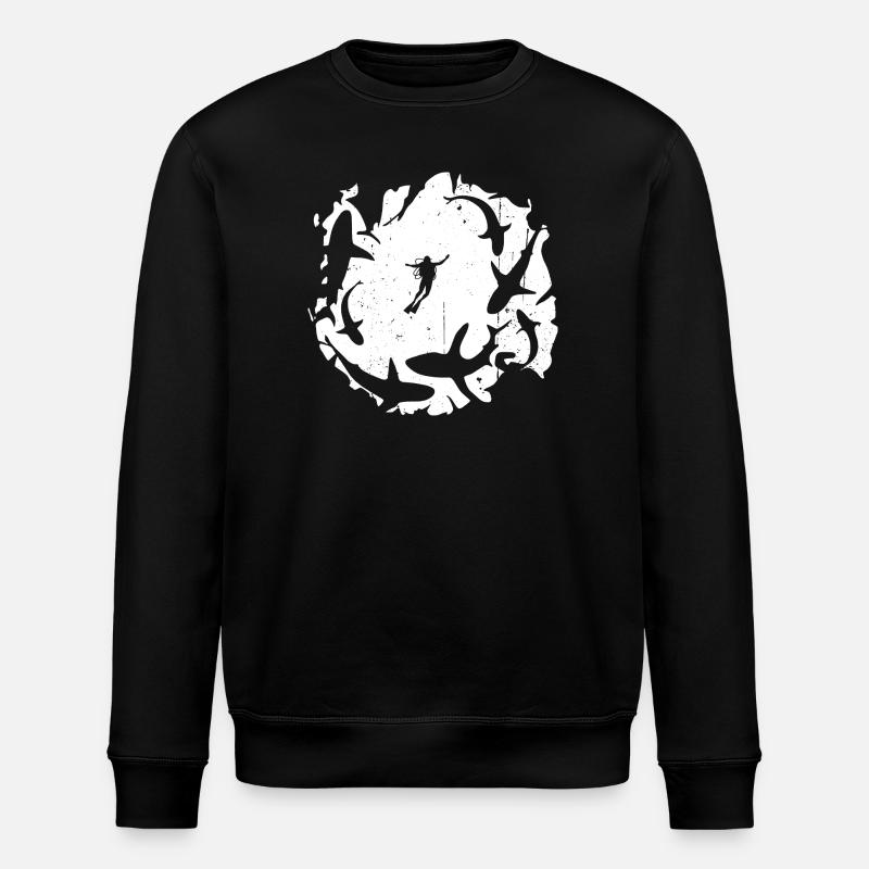 Diver in Circular Shark Silhouette - Stanley/Stella ROLLER Unisex Organic Sweatshirt - black