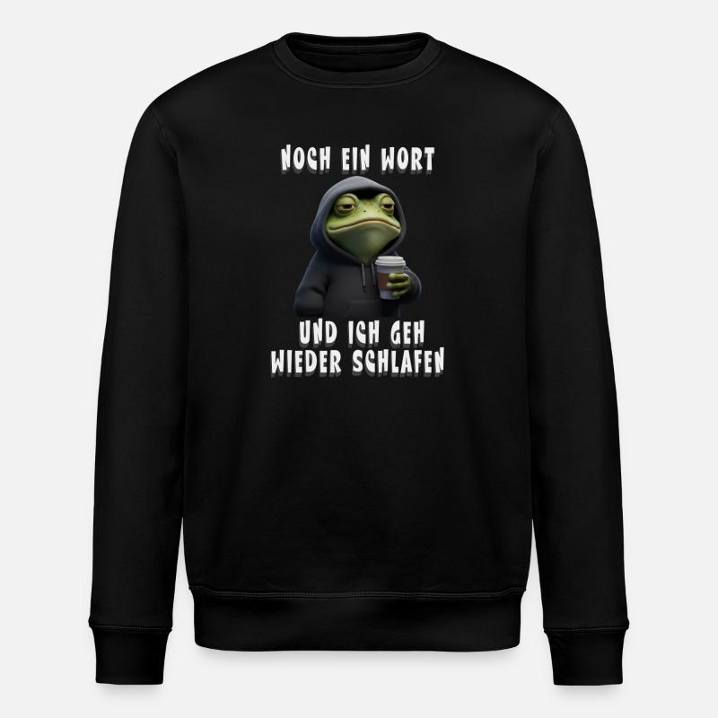 Grumpy Frog with Coffee Cartoon - Stanley/Stella ROLLER Unisex Organic Sweatshirt - black