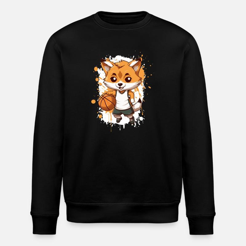 Basketball Fox Comic - Stanley/Stella ROLLER Unisex Organic Sweatshirt - black