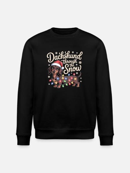 Christmas Dachshund Through The Snow - Stanley/Stella ROLLER Unisex Organic Sweatshirt - black