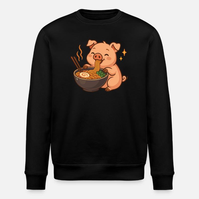 Cochon aux nouilles, ramen, cochon kawaii - Sweat bio ROLLER Stanley/Stella Unisexe - noir