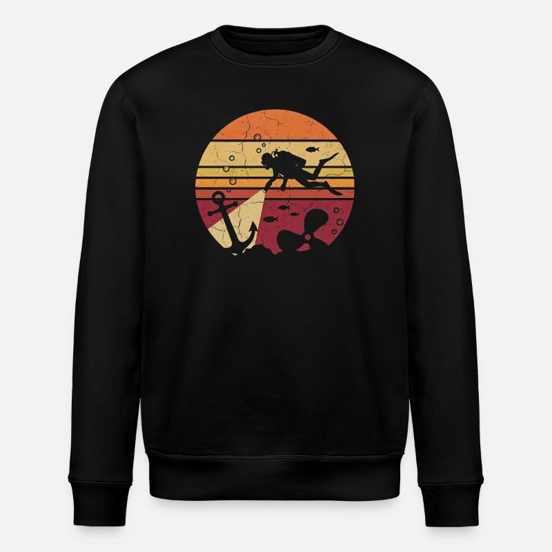 Diver Retro Sunset - Anchor & Wreck - Stanley/Stella ROLLER Unisex Organic Sweatshirt - black