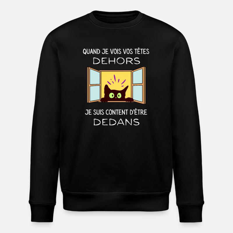 Curious cat looking outside - Stanley/Stella ROLLER Unisex Organic Sweatshirt - black