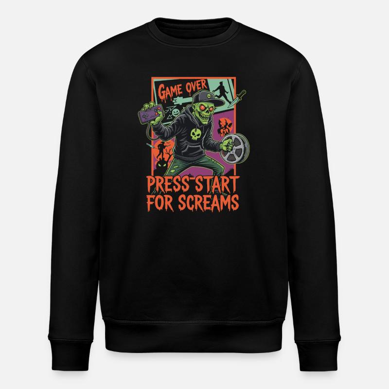 Zombie Gamer: Game Over Press Start - Stanley/Stella ROLLER Unisex Organic Sweatshirt - black