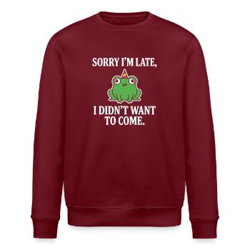 Sorry I’m Late Frog Didn’t Want To Come Funny - Stanley/Stella ROLLER Unisex Organic Sweatshirt - burgundy - Front - Nik (191cm)