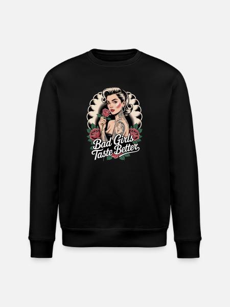 Bad Girls Taste Better Rockabilly Tattoo Pin Up - Stanley/Stella ROLLER Unisex Organic Sweatshirt - black
