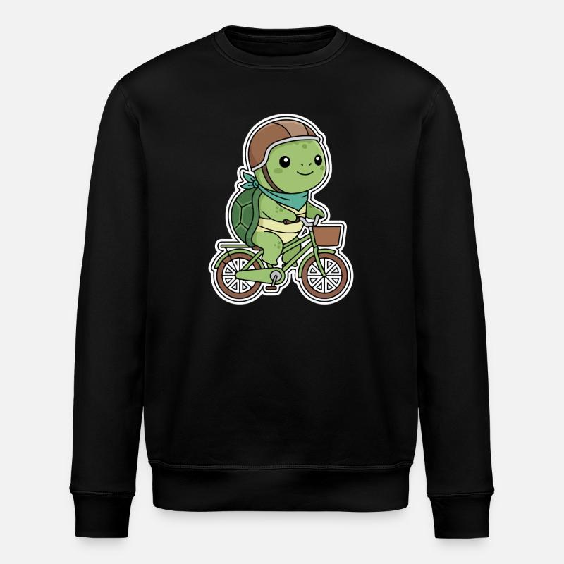 Green turtle on bicycle - Stanley/Stella ROLLER Unisex Organic Sweatshirt - black
