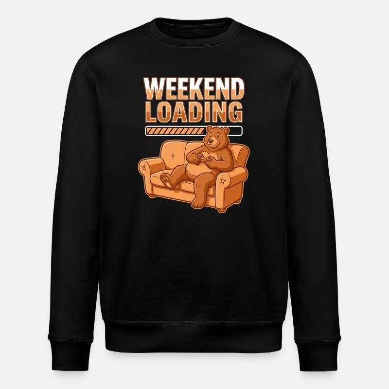 Wochenend-Ladezustand: Bär auf Sofa - Stanley/Stella Unisex Bio-Sweatshirt ROLLER - Schwarz