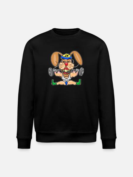 Strong Bunny Gym Cartoon - Stanley/Stella ROLLER Unisex Organic Sweatshirt - black