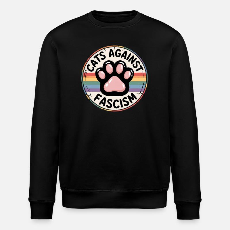 Cats against Racism- Antifascist Merch - Stanley/Stella ROLLER Unisex Organic Sweatshirt - black
