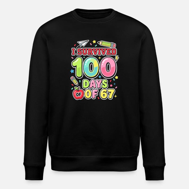 Jeg overlevede 100 dage med 67 sødt skoledesign - Stanley/Stella økologisk unisex-sweatshirt ROLLER - sort