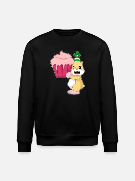 Hamster Birthday Cupcake - Stanley/Stella ROLLER Unisex Organic Sweatshirt - black