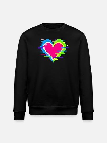 Pixelherz Neon Glitch Regenbogen - Stanley/Stella Unisex Bio-Sweatshirt ROLLER - Schwarz