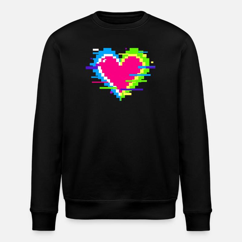 Cœur Pixel Néon Arc-en-ciel - Sweat bio ROLLER Stanley/Stella Unisexe - noir