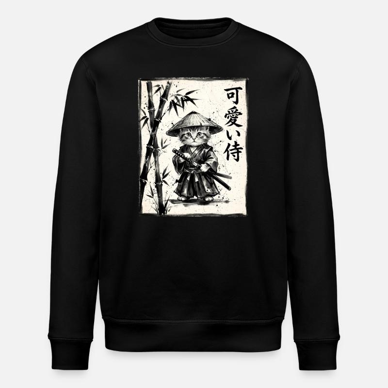 Samurai Cat Sumi-e Ink Drawing - Stanley/Stella ROLLER Unisex Organic Sweatshirt - black