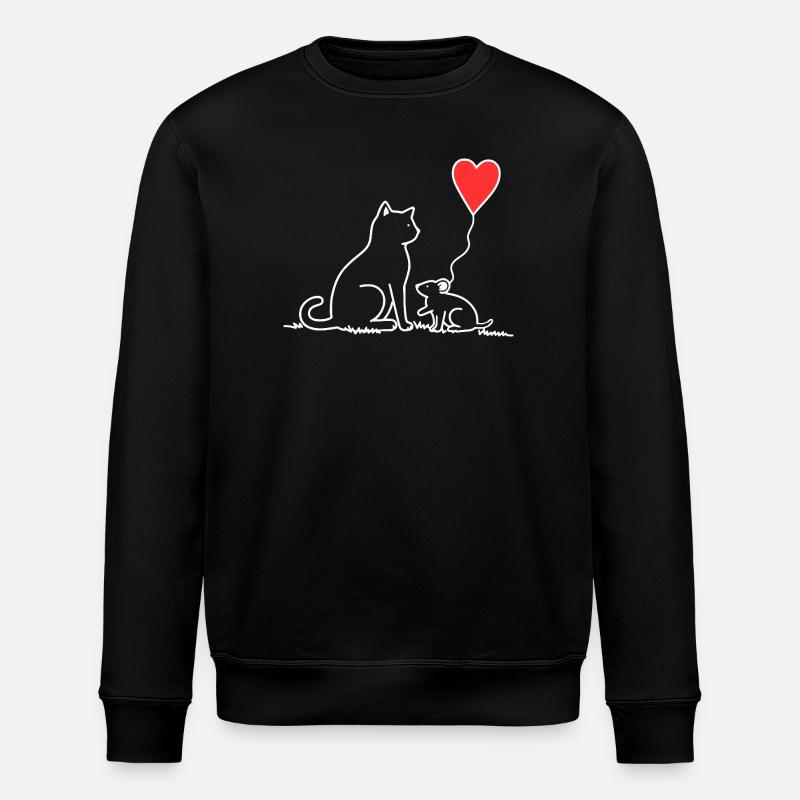 Katze und Maus mit Herzbalon - Stanley/Stella Unisex Bio-Sweatshirt ROLLER - Schwarz