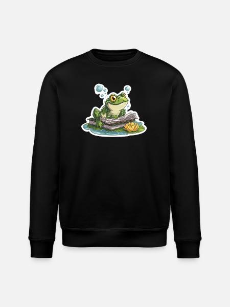 Frosch-Lese-Teich-Bibliothekar-Humor-Lesung - Stanley/Stella Unisex Bio-Sweatshirt ROLLER - Schwarz