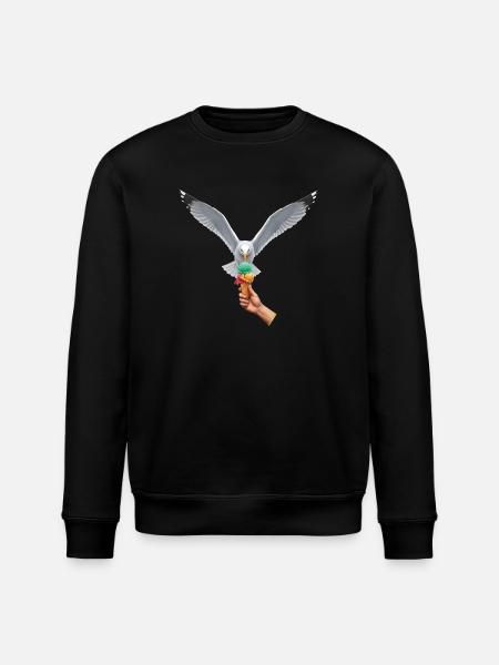 Lustige Möwe Stiehlt Eiscreme - Stanley/Stella ROLLER Unisex Organic Sweatshirt - black
